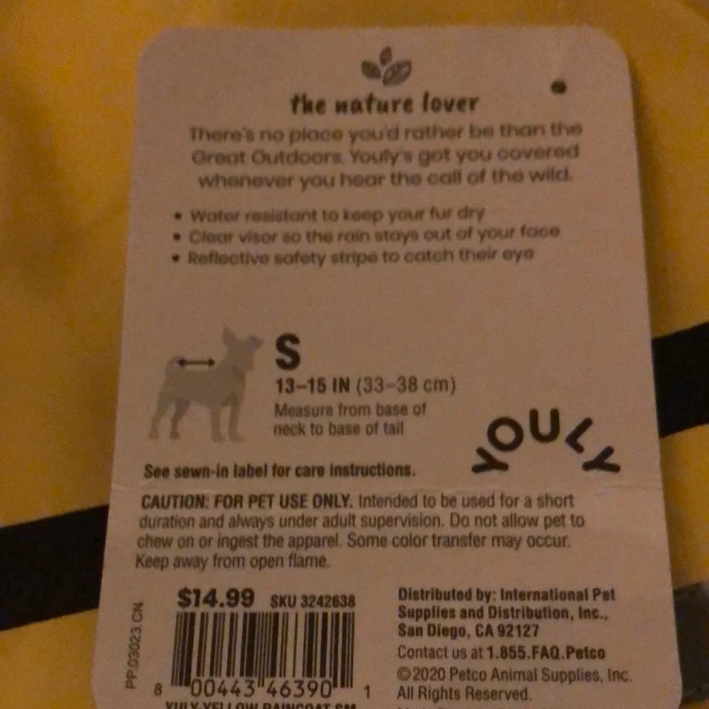 NWT reflective dog raincoat S